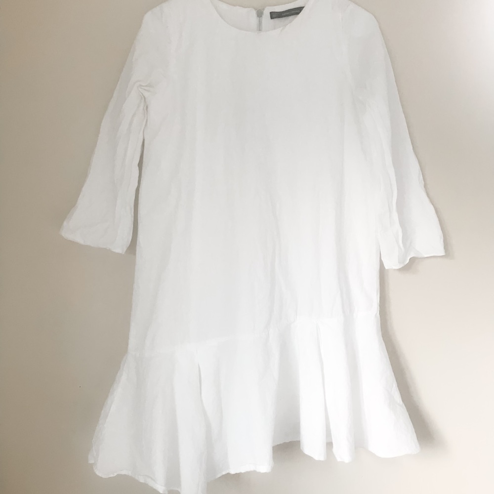 Zara | Midi asymmetrical, ruffle hem white dress